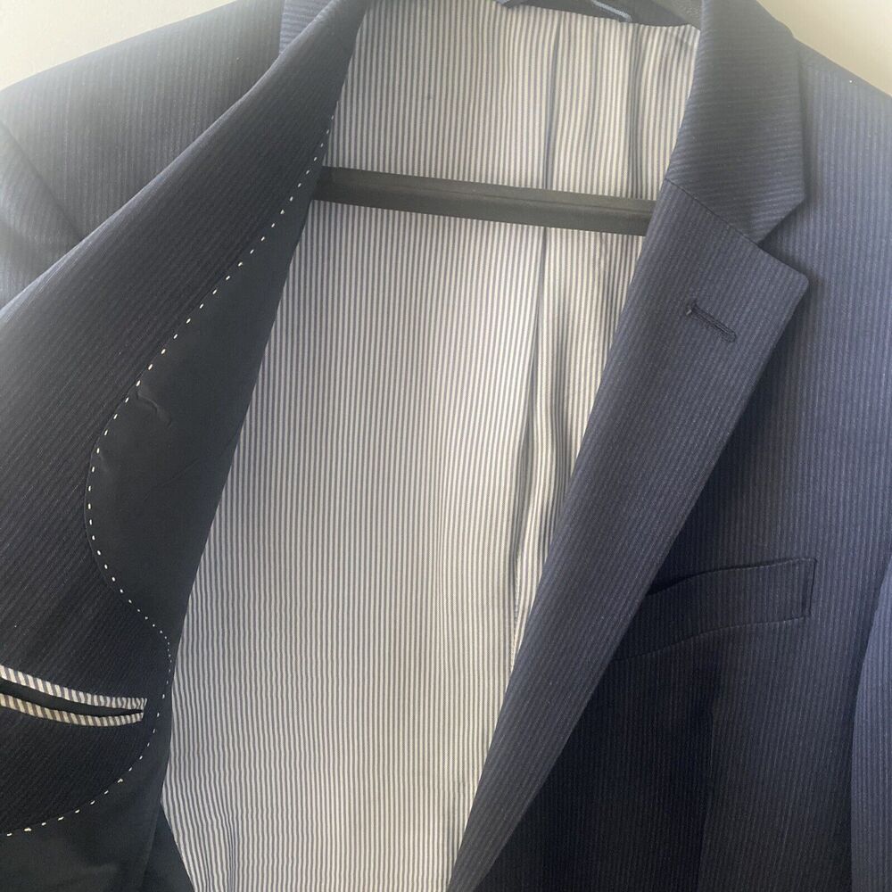 Tommy Hilfiger Mens Suit Jacket Navy Pinstripe 100% Wool Size 38R - Picture 3 of 5